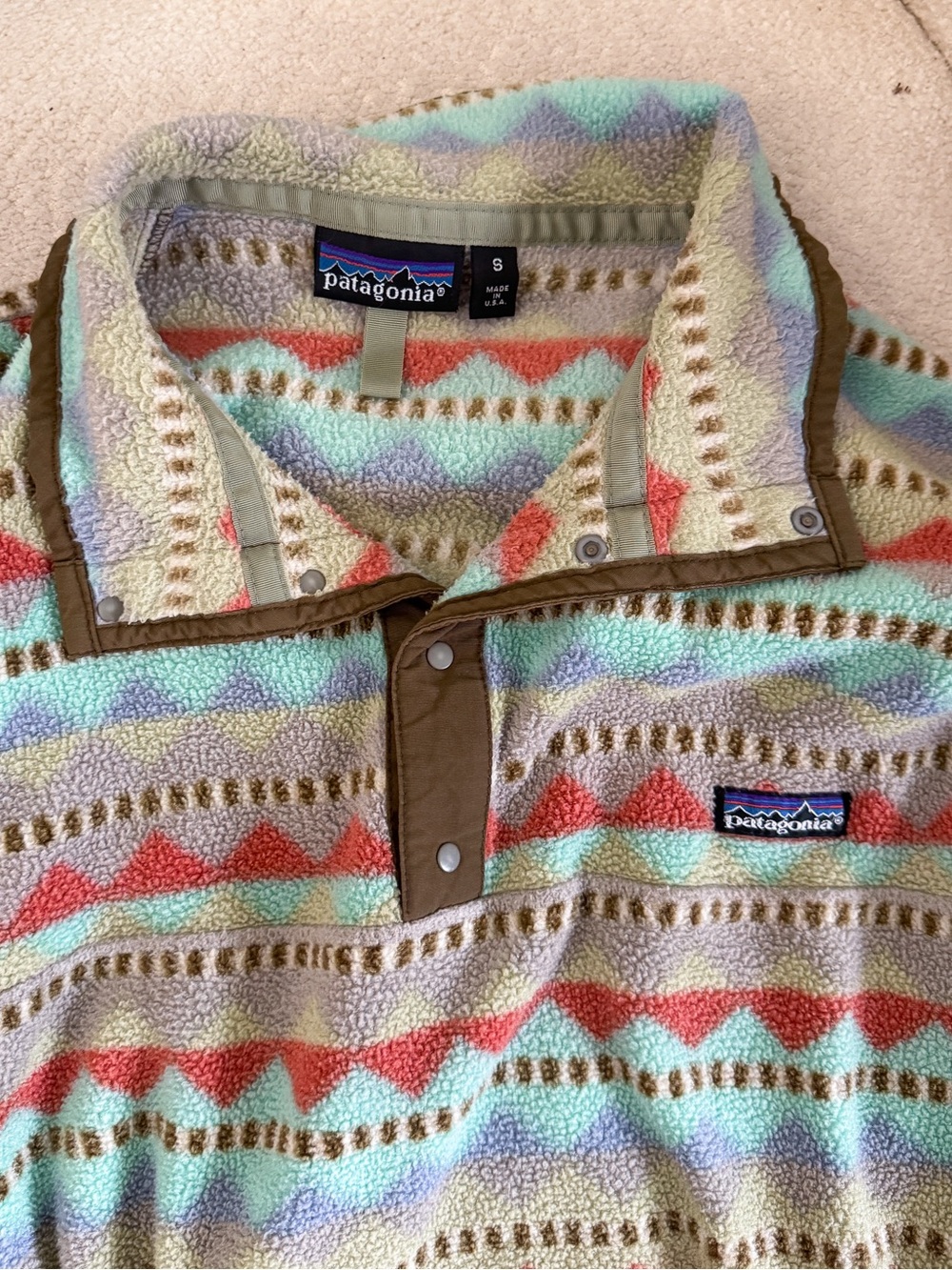 Vintage 90s Patagonia Gargoyle Synchilla Aztec Print Snap T Fleece Pullover S - Picture 5 of 7